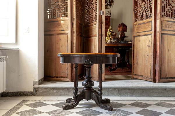 Antique Victorian Inlaid Walnut Game Table with Marquetry Top, 1860s-XGI-1736280