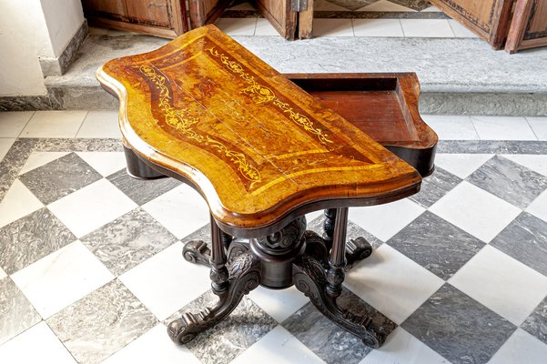 Antique Victorian Inlaid Walnut Game Table with Marquetry Top, 1860s-XGI-1736280