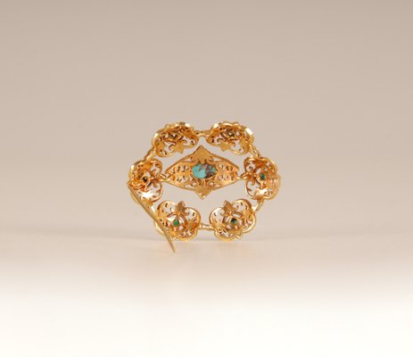 Antique Victorian Yellow Gold & Turquoise Brooch