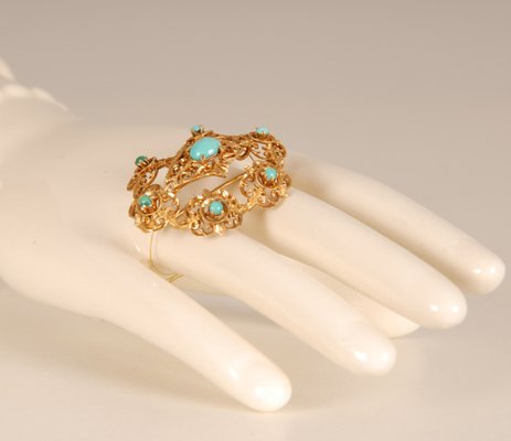 Antique Victorian Yellow Gold & Turquoise Brooch-GOE-978760