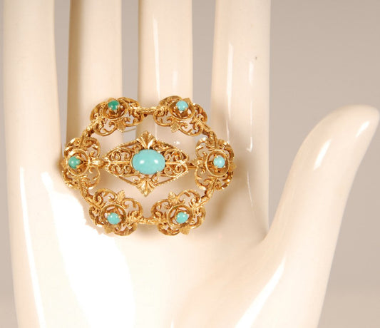 Antique Victorian Yellow Gold & Turquoise Brooch