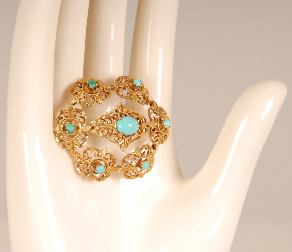 Antique Victorian Yellow Gold & Turquoise Brooch