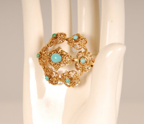 Antique Victorian Yellow Gold & Turquoise Brooch-GOE-978760