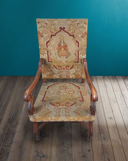 Antique Walnut Armchair with Tapestry Upholstery, 1820