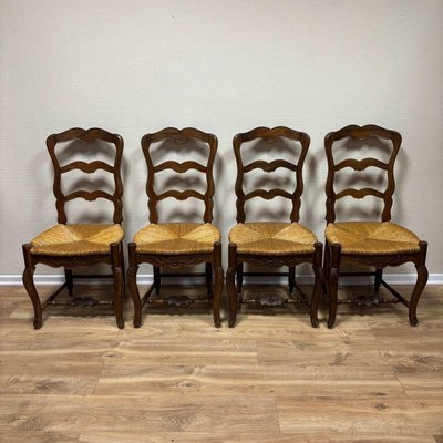 Antique Walnut Chairs with Straw Weave, France, 19th Century, Set of 4-ALF-2033555