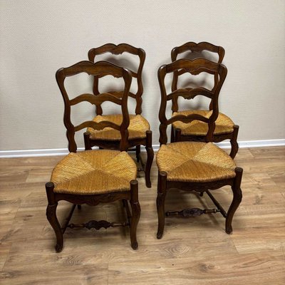 Antique Walnut Chairs with Straw Weave, France, 19th Century, Set of 4-ALF-2033555