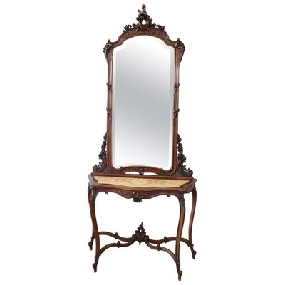 Antique Walnut Console Table with Mirror, 1880-DCO-933340