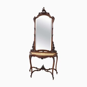 Antique Walnut Console Table with Mirror, 1880-DCO-933340