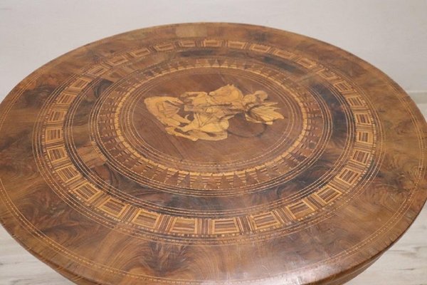 Antique Walnut Inlay Center Table, 1850s-DCO-1370906