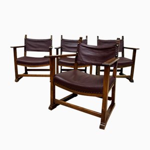 Antique Walnut & Leather Fireside Chairs by Alfred Loos, Vienna, 1930s, Set of 4-ALF-2033593