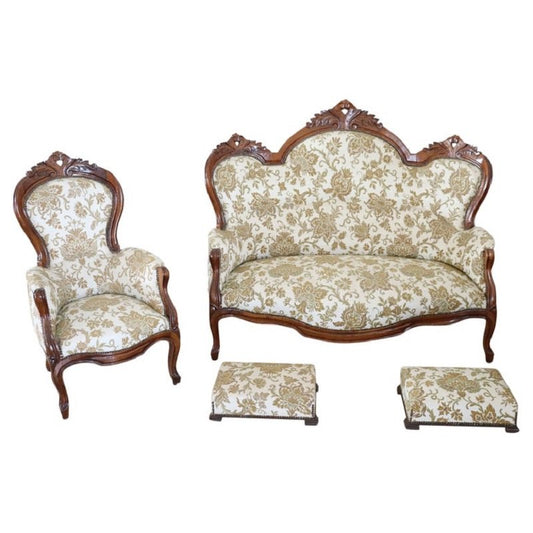 Antique Walnut Living Room Set, 1845, Set of 4