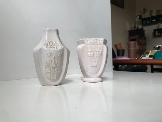 Antique White Ceramic Commemorative Vases by Hermann August Kähler, 1900s, Set of 2-LCR-934798