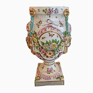 Antique White Glazed Porcelain Vase with Floral Decoration-HOI-874398