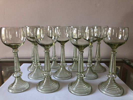 Antique White Wine Glasses, Set of 11