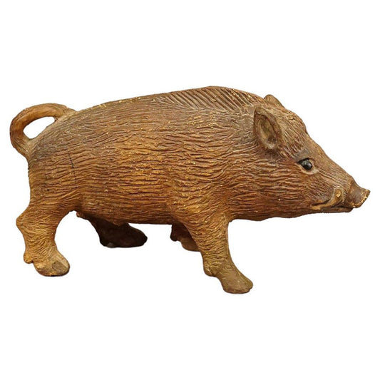 Antique Wild Boar Piggy Bank in Clay, 1890s