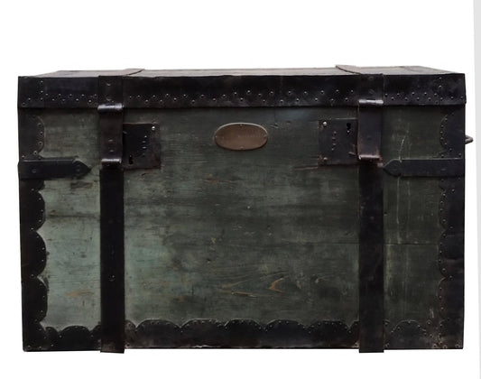 Antique Wood and Metal Travel Trunk, Italy, 1940s