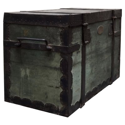 Antique Wood and Metal Travel Trunk, Italy, 1940s-YUW-1777268