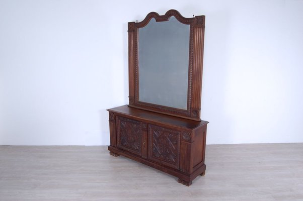 Antique Wood Chest of Drawers with Mirror, 1900s-XSG-695917