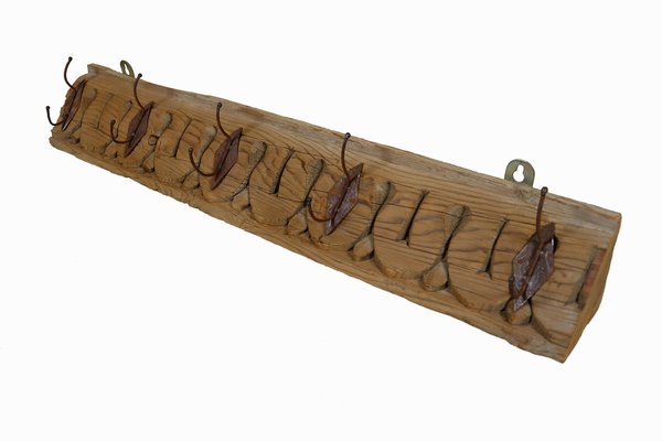 Antique Wood Handcarved Wall Coat Rack, 1890s-UZN-1804121