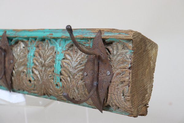 Antique Wood Handcarved Wall Coat Rack, 1890s-UZN-1804124