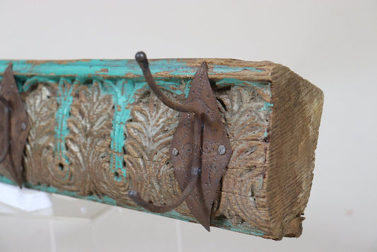 Antique Wood Handcarved Wall Coat Rack, 1890s