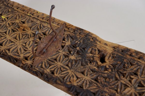 Antique Wood Handcarved Wall Coat Rack, 1890s-UZN-1804119