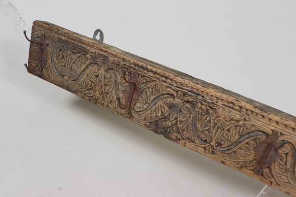 Antique Wood Handcarved Wall Coat Rack, 1890s-UZN-1804120