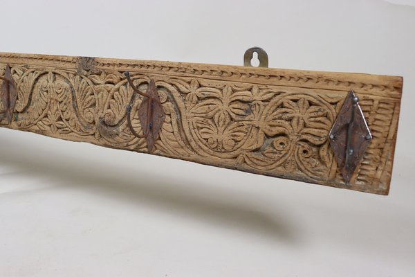 Antique Wood Handcarved Wall Coat Rack, 1890s-UZN-1804120