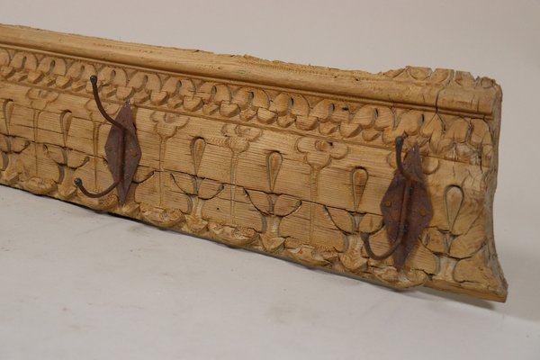 Antique Wood Handcarved Wall Coat Rack, 1890s-UZN-1804122