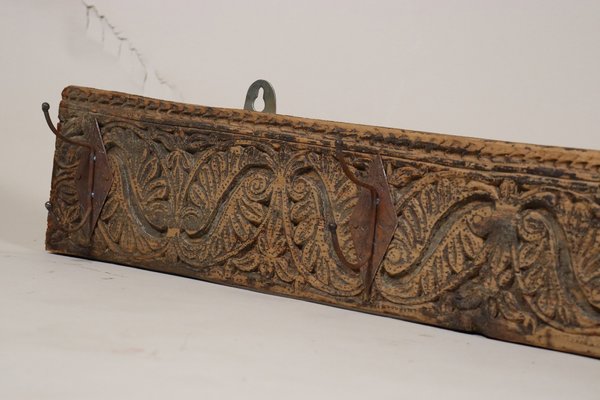 Antique Wood Handcarved Wall Coat Rack, 1890s-UZN-1804120