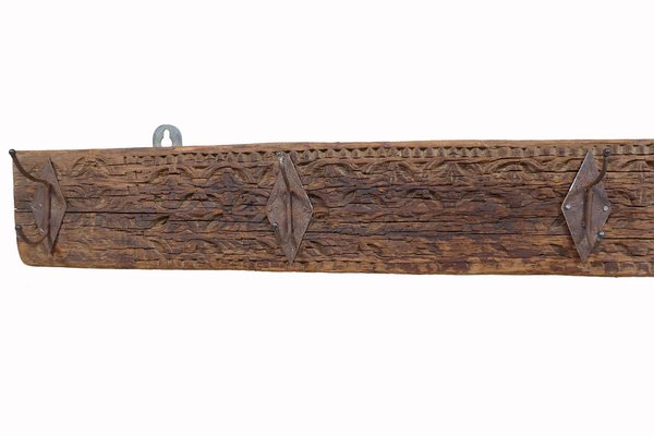 Antique Wood Handcarved Wall Coat Rack, 1890s-UZN-1804118