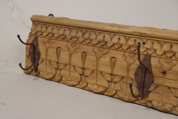 Antique Wood Handcarved Wall Coat Rack, 1890s-UZN-1804122