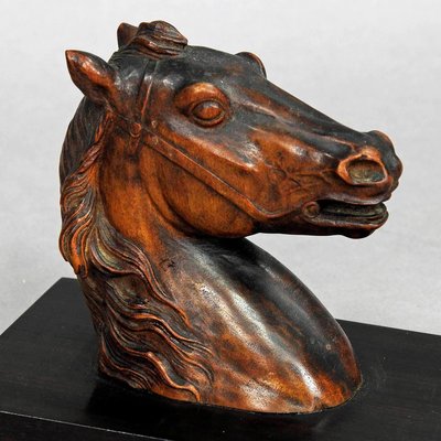 Antique Wooden Carved Horse Paper Weight, 1920s-KJP-1149405