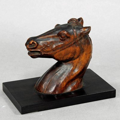 Antique Wooden Carved Horse Paper Weight, 1920s-KJP-1149405