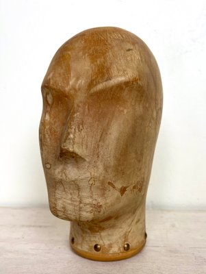 Antique Wooden Milliners Head, 1900s-WZZ-1359282