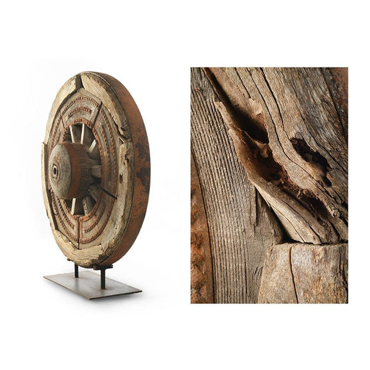 Antique Wooden Wheel on Iron Foot