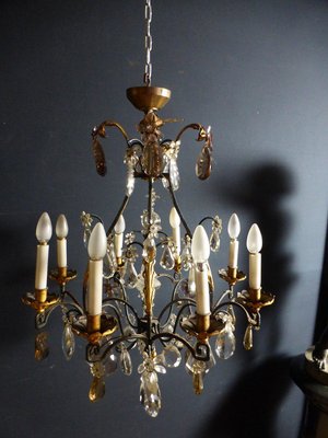 Antique Wrought Iron and Gilded Cage Chandelier-WSV-682015