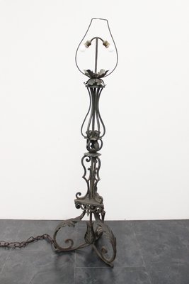 Antique Wrought Iron Ground Lamp, 1890s-IJR-1426134