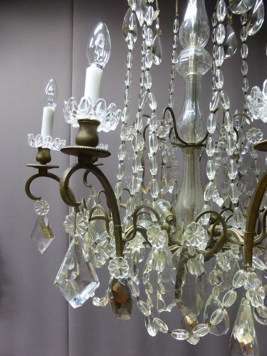 Antique XIX Bronze and Crystal Chandelier