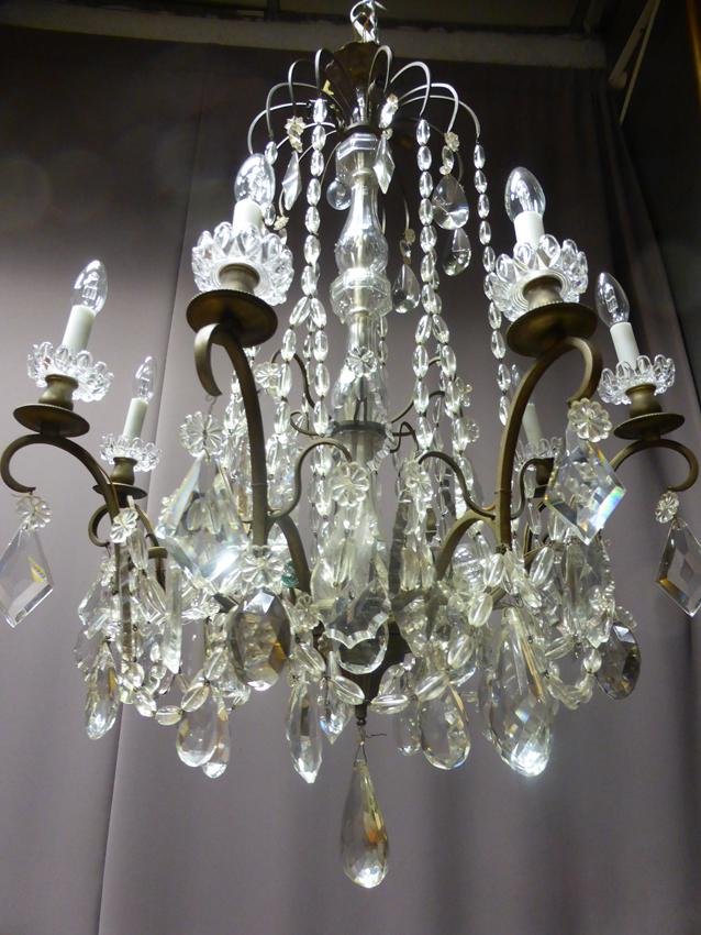 Antique XIX Bronze and Crystal Chandelier