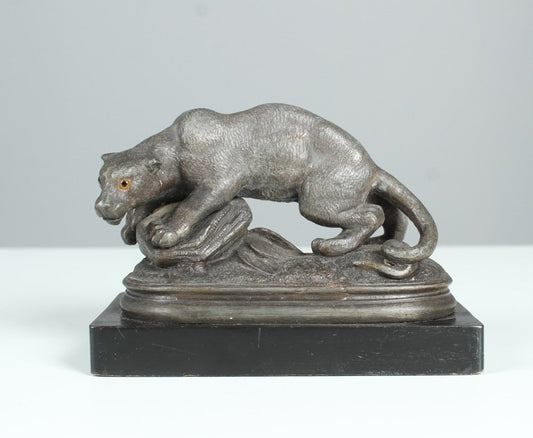 Antique Zinc Casting Panther Sculpture, 1880s