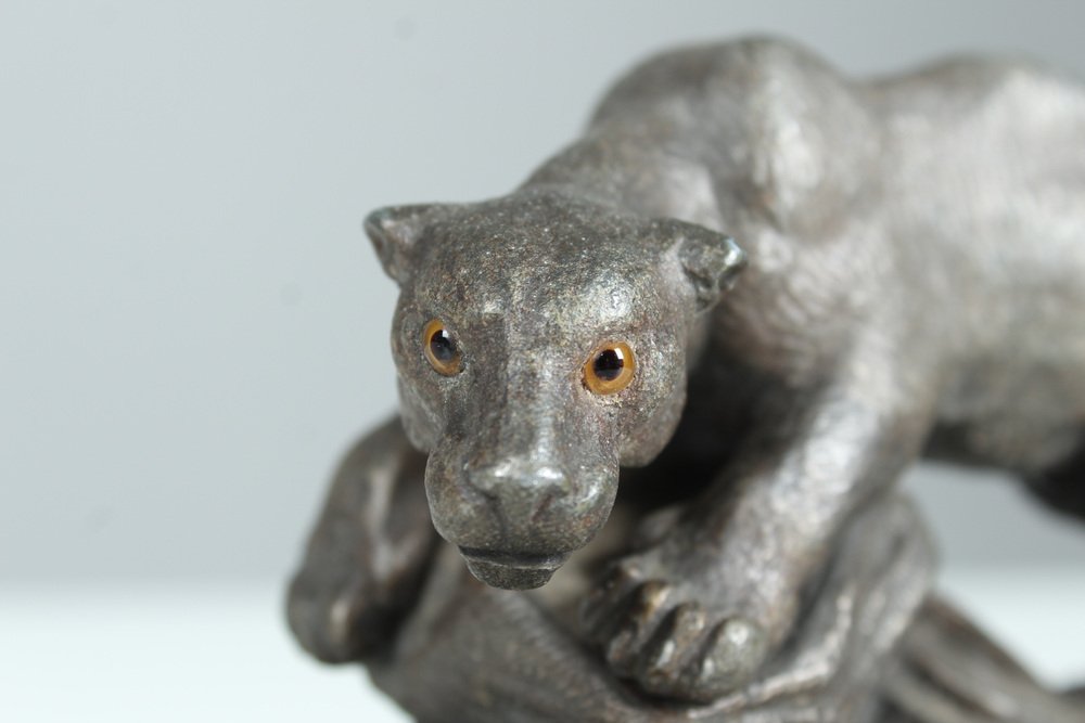 Antique Zinc Casting Panther Sculpture, 1880s