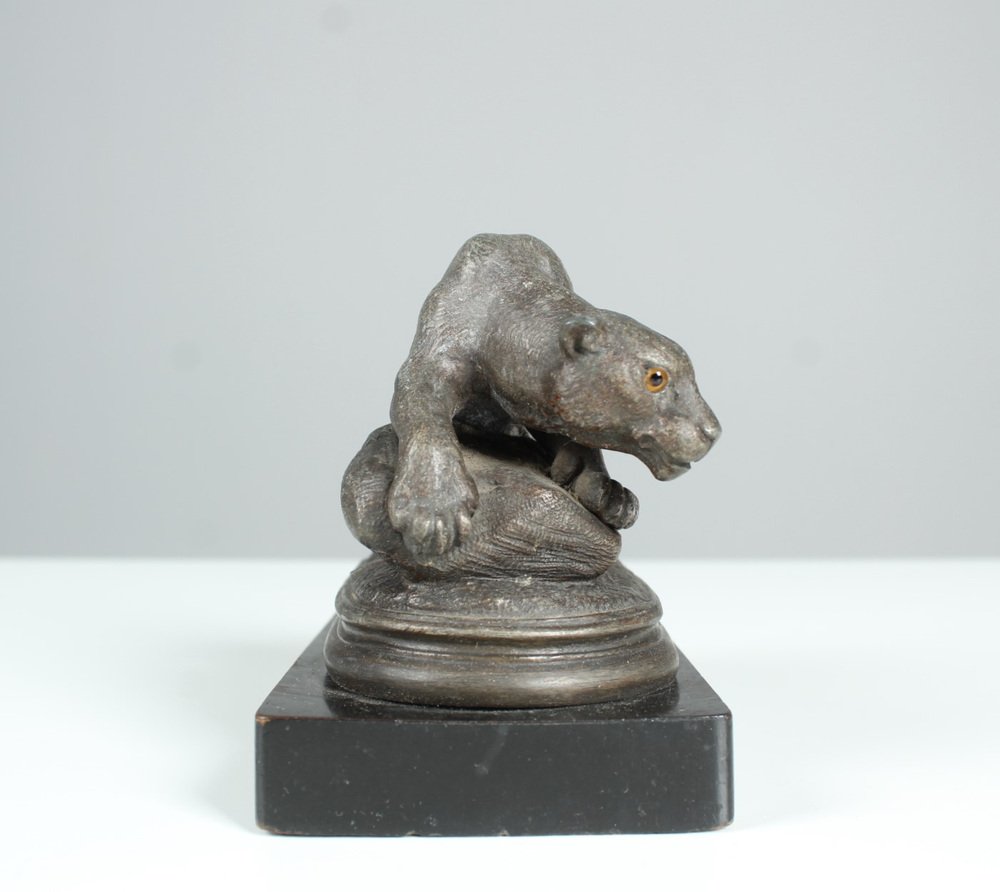 Antique Zinc Casting Panther Sculpture, 1880s