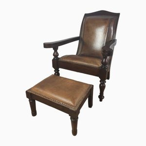 AntiqueChipperchair with Stool, Set of 2-ZCH-1806778