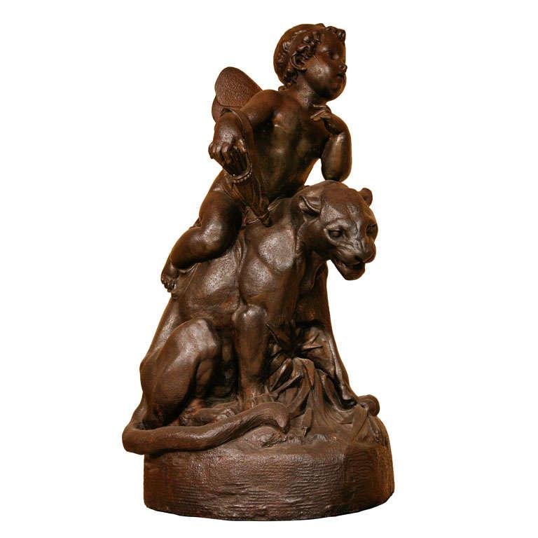 Antoine Durenne (1822-1895), Amor Seated on a Panther, Late 19th Century, Cast Iron