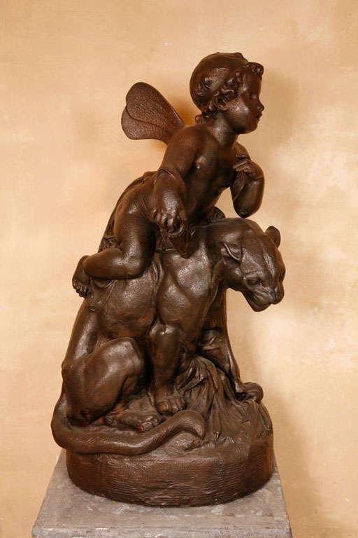 Antoine Durenne (1822-1895), Amor Seated on a Panther, Late 19th Century, Cast Iron