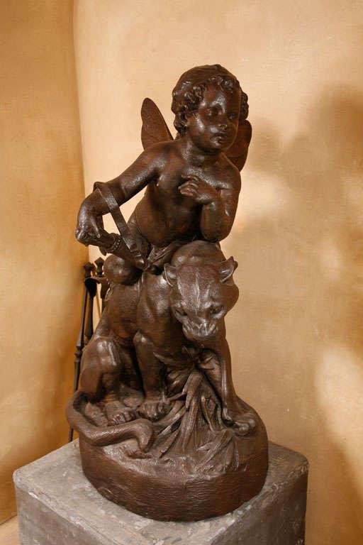 Antoine Durenne (1822-1895), Amor Seated on a Panther, Late 19th Century, Cast Iron