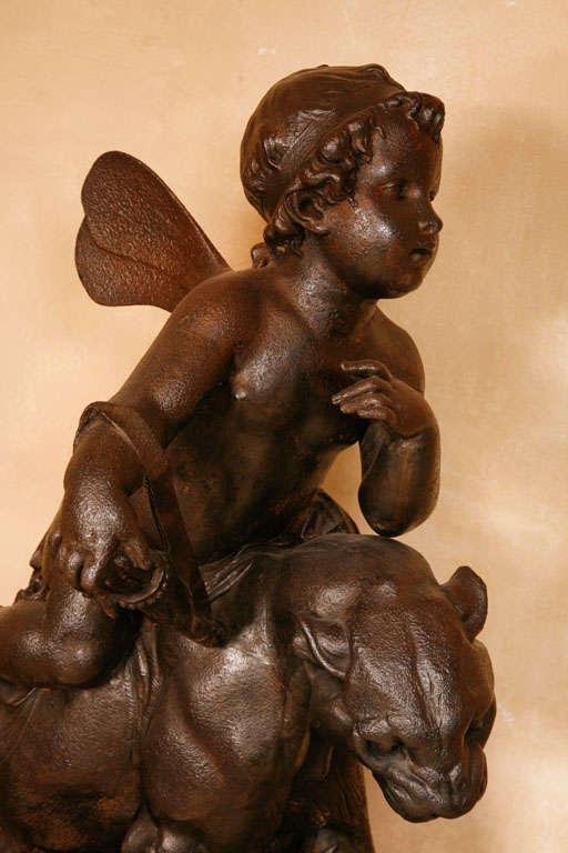 Antoine Durenne (1822-1895), Amor Seated on a Panther, Late 19th Century, Cast Iron