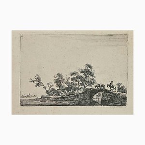 Antonie Waterloo, Shepherd with Cattle on a Wooden Bridge, 17th Century, Etching-ZCI-2029069