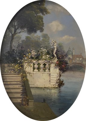 Antonio Celli, Giardino italiano, Italy, Oil on Canvas-VHF-1049413